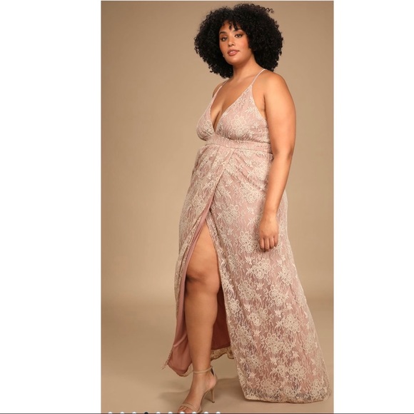 Lulus Stolen Moments Dusty Pink Lace-Up Lace Maxi Dress Size XL - Picture 2 of 14